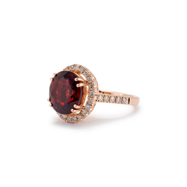 Ladies 14k Rose Gold Garnet Halo Diamond Cocktail Ring, Size 5.5 For Sale - Image 4 of 9