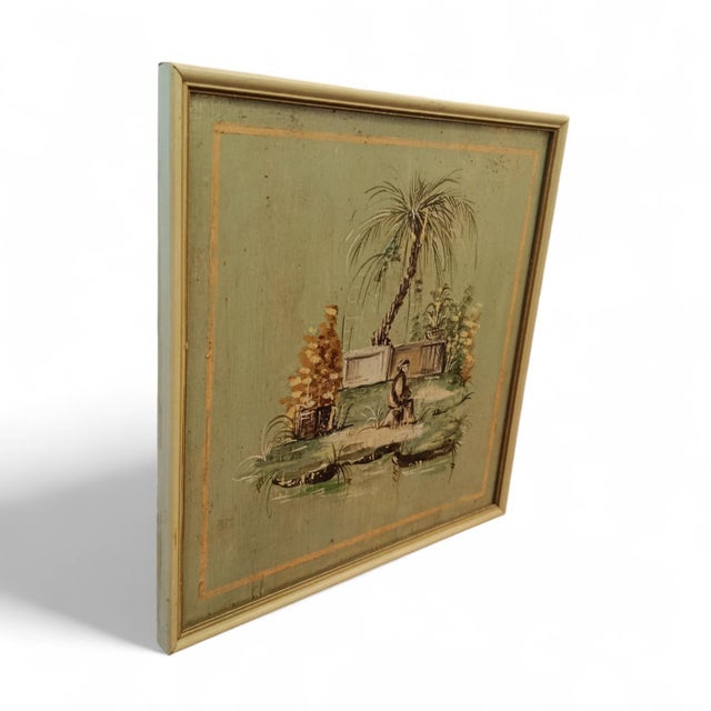 Chinoiserie Scenes, Oil Paintings on Panel, 1890s-1910s, Set of 2 For Sale - Image 3 of 15