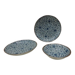 Blue and White Floral Decorative Bowls - Set of 3 For Sale