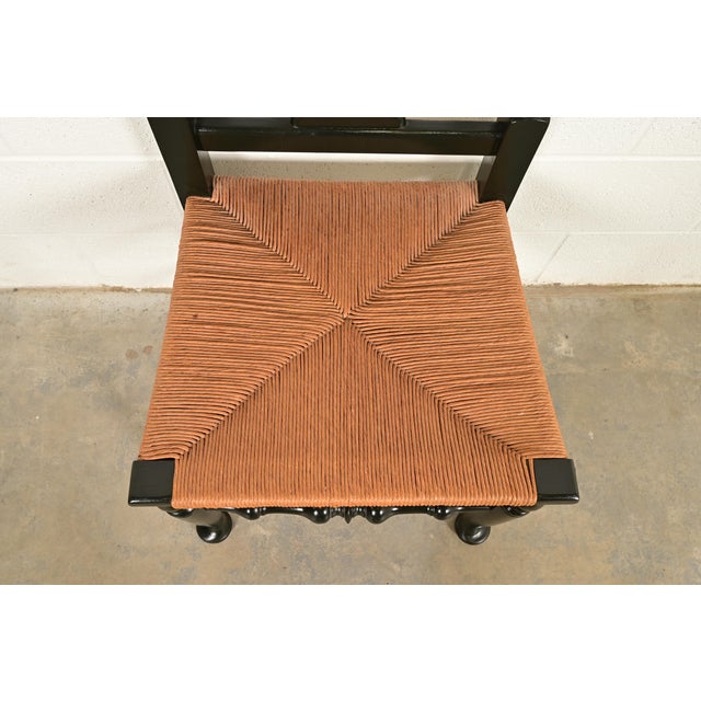 Wood Eldred Wheeler Early American Green Lacquered Rush Seat Dining Chairs, Set of Four For Sale - Image 7 of 12
