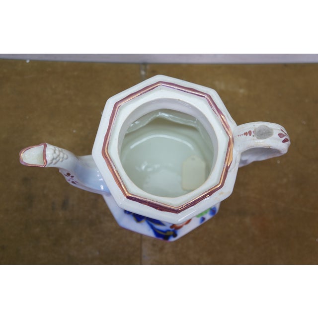 Ceramic 4 Antique Gaudy Welsh Ironstone Cobalt Blue Floral Teapot Pitcher & Bowls For Sale - Image 7 of 18