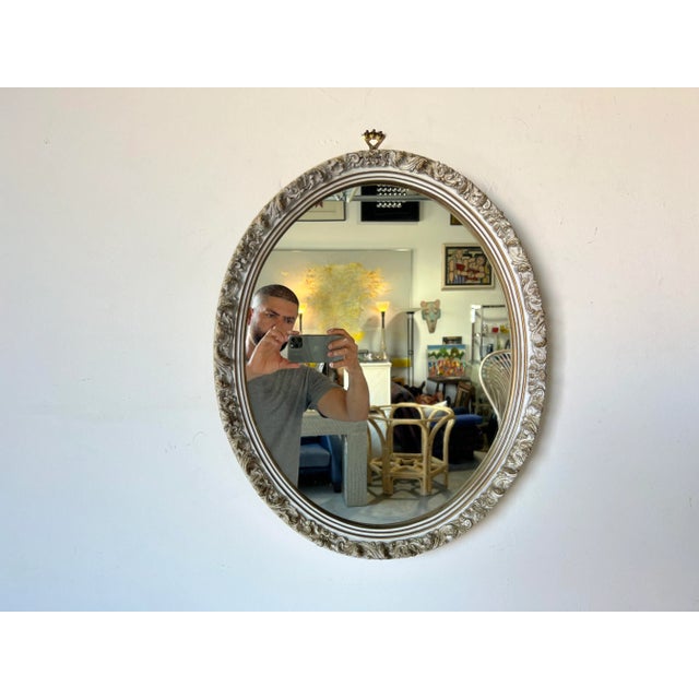 Hollywood Regency Oval Wall Mirror For Sale - Image 10 of 11