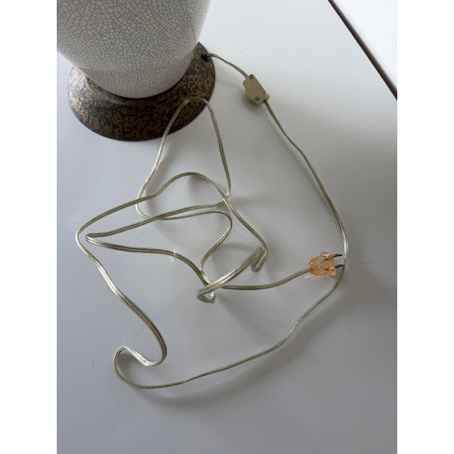 1980s Postmodern Crackle Glazed Ceramic Table Lamp With Metal Conical Shade For Sale - Image 12 of 12