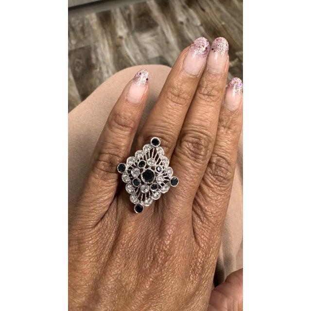 Metal Roshe Jewels Diamond Ring, 2.13 Carats Black and White Diamond 14k White Gold, Size 7 For Sale - Image 7 of 9