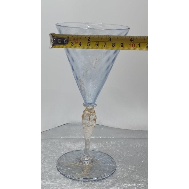 1960s Venetian Murano Ice Blue & Gold Aventurine Hand-Blown Wine Goblet For Sale In Sacramento - Image 6 of 6