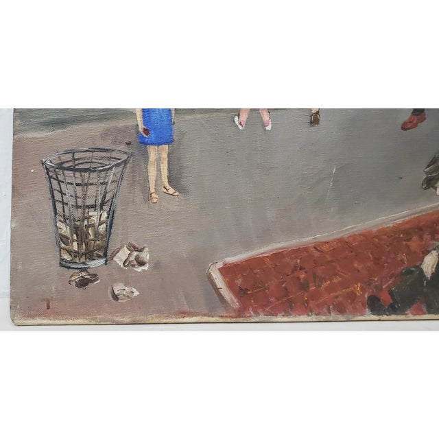 American Folk Art Oil Painting by Patten Hansom Maximoff c.1940s Brilliant American Folk Art painting. A group of figures...