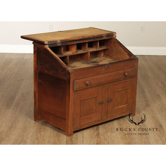 Antique Country Pine Slant Front Schoolmaster’s Desk For Sale - Image 13 of 18