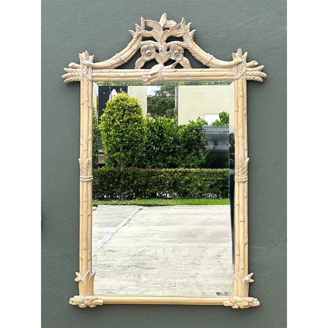 Vintage Faux Bamboo Floral Mirror For Sale In West Palm - Image 6 of 12