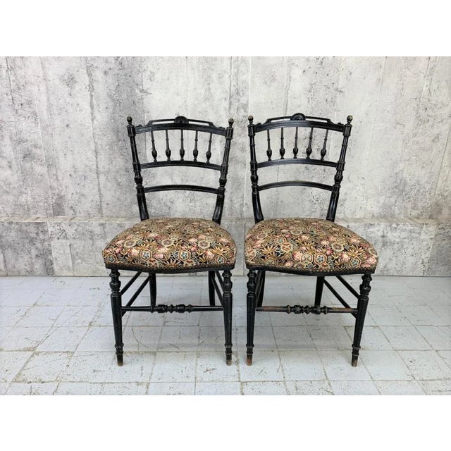 Set of Napoleon III Hand Painted Ebonised Side Chairs For Sale - Image 6 of 6