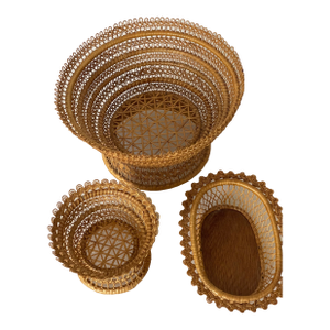 Set of 3 Ornate Woven Wicker Reed Bread Baskets