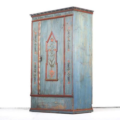 Rustic Rustic Farmhouse Folk Art Painted Bridal Cabinet, 1811 For Sale - Image 3 of 13