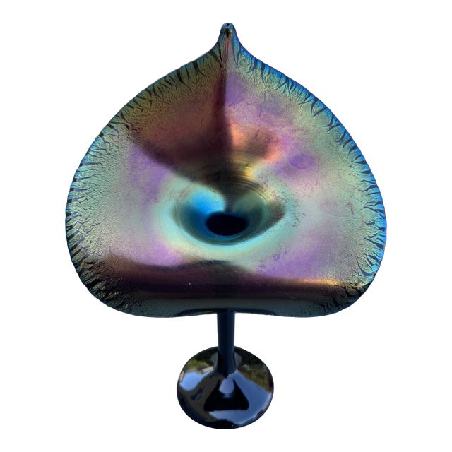 1980s Stuart Abelman Iridescent Studio Art Glass "Jack in the Pulpit" Vase For Sale