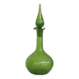 Blenko Style Hand Blown Green Crackle Glass Decanter Bottle