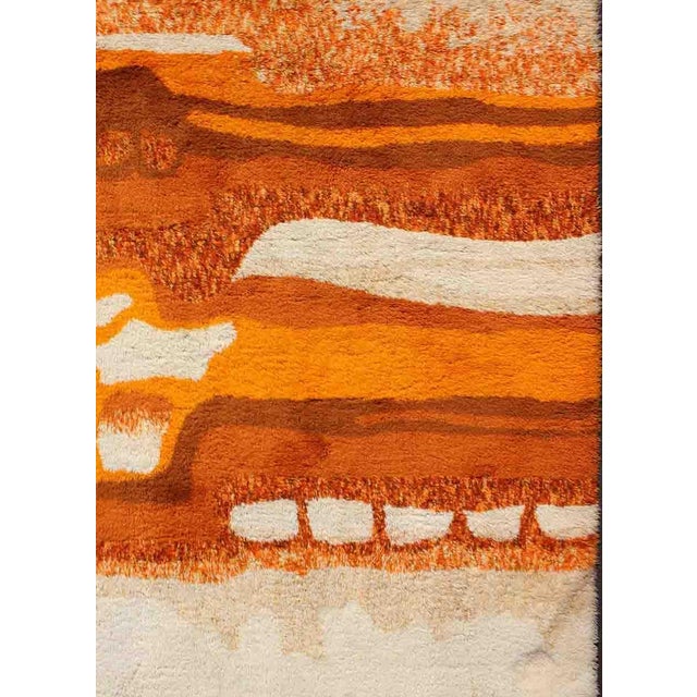 Vintage Swedish Rya Rug With Modern Design in Burnt Orange, Cream and Orange For Sale In Atlanta - Image 6 of 10