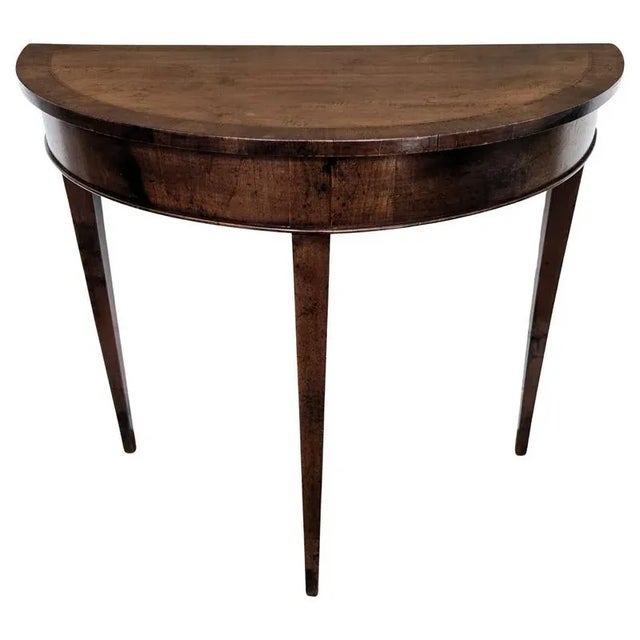 Mid-Century Italian Wood Inlaid Demi-Lune Wall Console Table, 1960s For Sale - Image 10 of 10