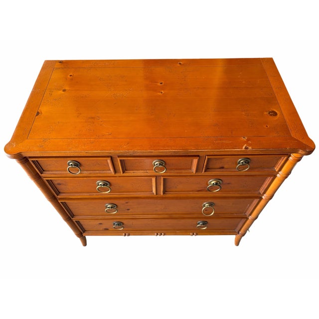 1970s Baker Furniture Faux Bamboo Pine Chinoiserie Mid Century Commodes - A Pair For Sale In Chicago - Image 6 of 10
