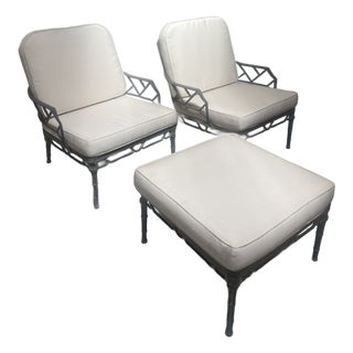 Vintage Lounge Chairs and Ottoman Set of 3 Pieces - Attributed to Brown Jordan Calcutta For Sale