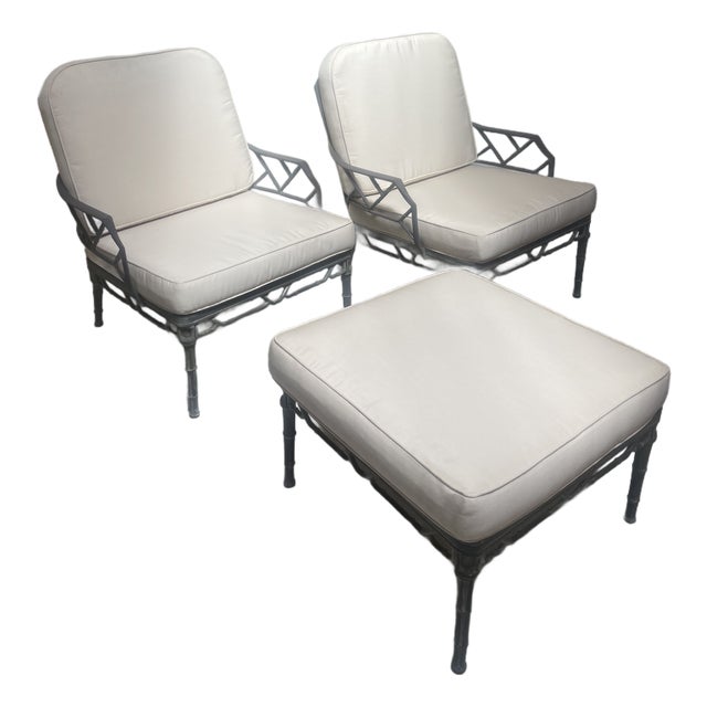 Vintage Lounge Chairs and Ottoman Set of 3 Pieces - Attributed to Brown Jordan Calcutta For Sale