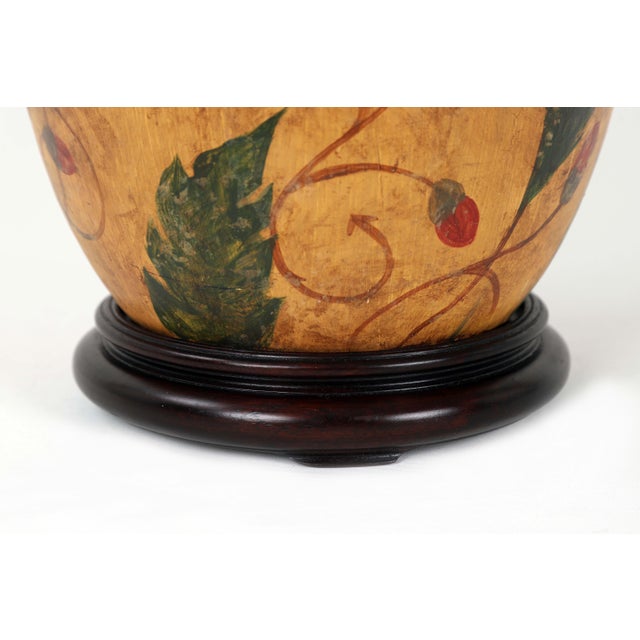 Vintage Porcelain Vase Lamp Painted in Mustard Yellow and Strawberry