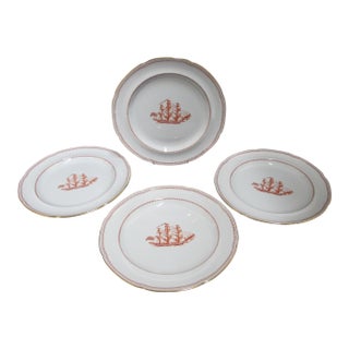 Spode Copeland England Red Trade Winds Ship Turk 10 1/4" Dinner Plate Set of 4 For Sale