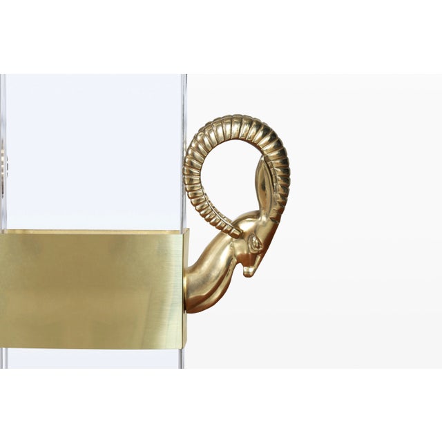 Brass 1970s Italian Lucite and Brass Ram’s Head Table Lamps - a Pair For Sale - Image 8 of 13