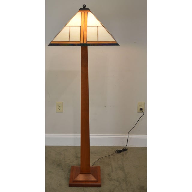 Stickley Mission Collection Cherry Square Base Floor Lamp With Art Glass Shade Chairish