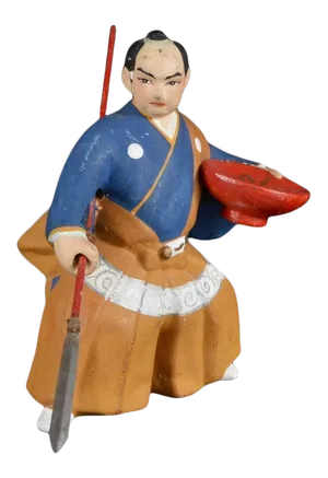 Japanese Statue Clay Doll Wabi Sabi Handmade Antique Hakata Kyoto Samurai Handmade Antique