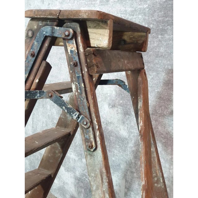 Brown Vintage Wood Step Painters Ladder, 1970s For Sale - Image 8 of 14