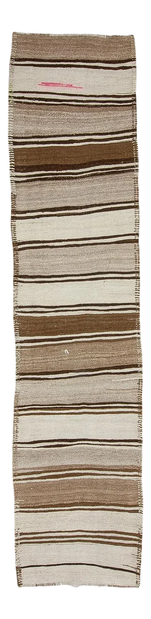 Brown & Cream Vintage Kilim Runner Rug