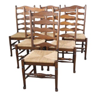 Vintage Ladderback Rush Seat Side Chairs Set of 6 For Sale