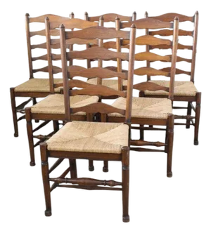 Vintage Ladderback Rush Seat Side Chairs Set of 6