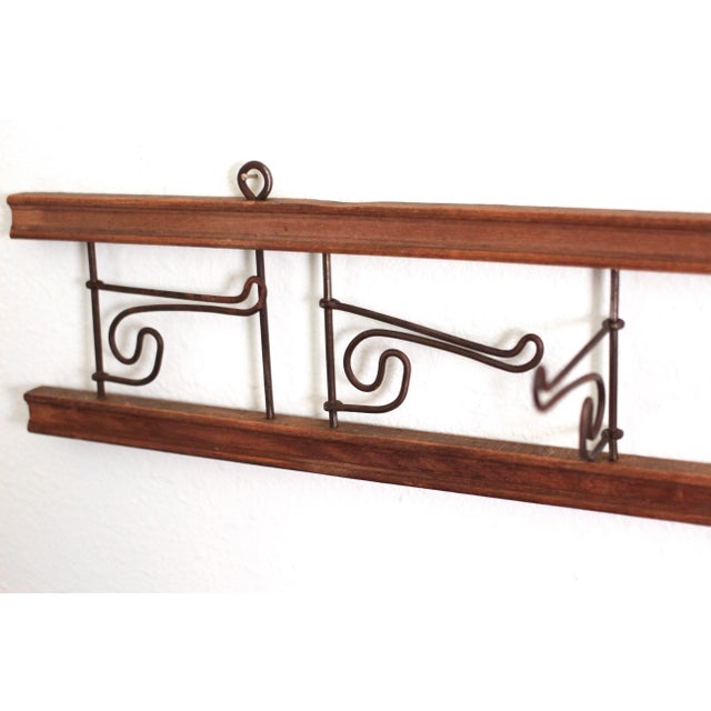 Rustic European Long Wood Rail Rack With Foldable Hooks From the Early 1900s For Sale - Image 3 of 8