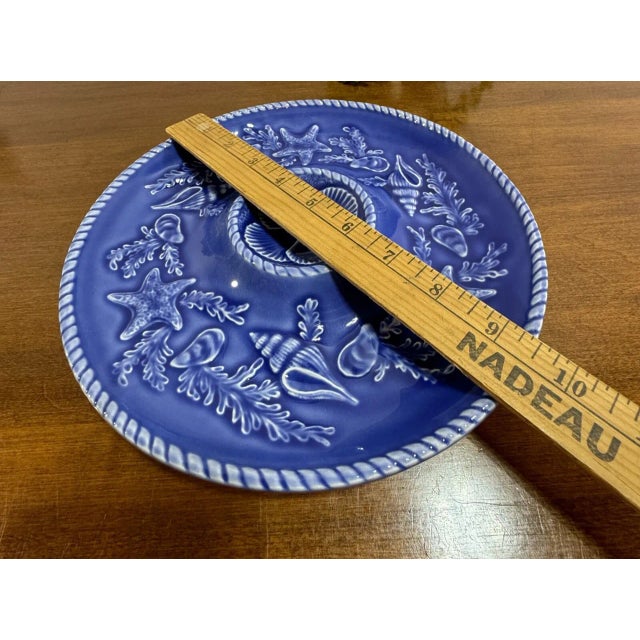 Mid-Century Modern Vintage Bordallo Pinheiro Scallop Majolica Portugal Seafood Plate For Sale - Image 3 of 5