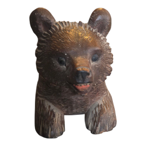 Antique Black Forest Bear Inkwell Hand Carved Wooden Carving Sculpture 2 Inch