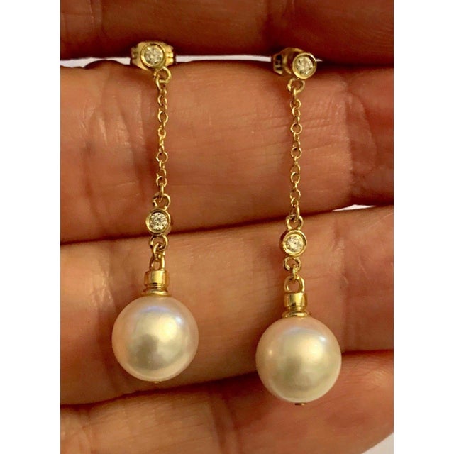 Traditional Diamond Akoya Pearl Earrings 14k Yellow Gold 0.12 TCW Women Certified For Sale - Image 3 of 6