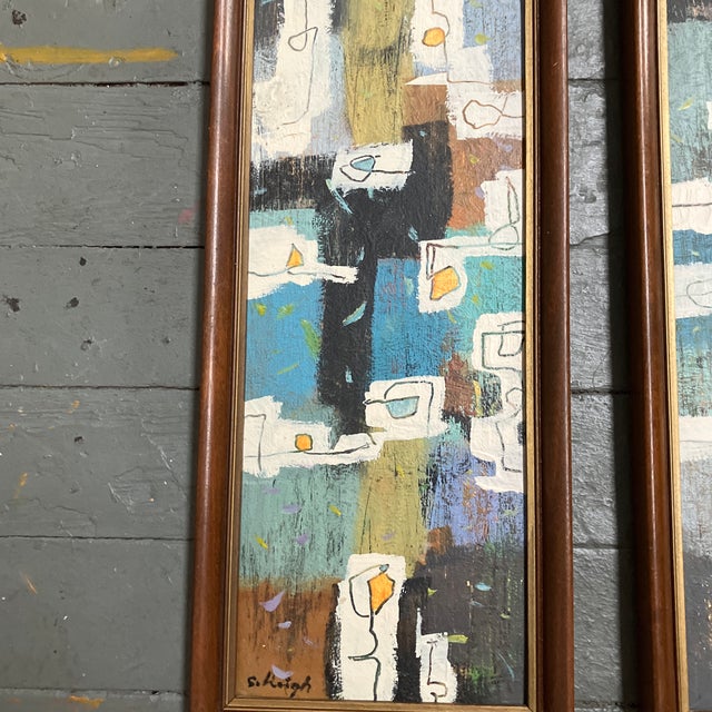 2 original paintings on artist board 6 x 15 overall size with vintage wood frame is approximately 7 x 16