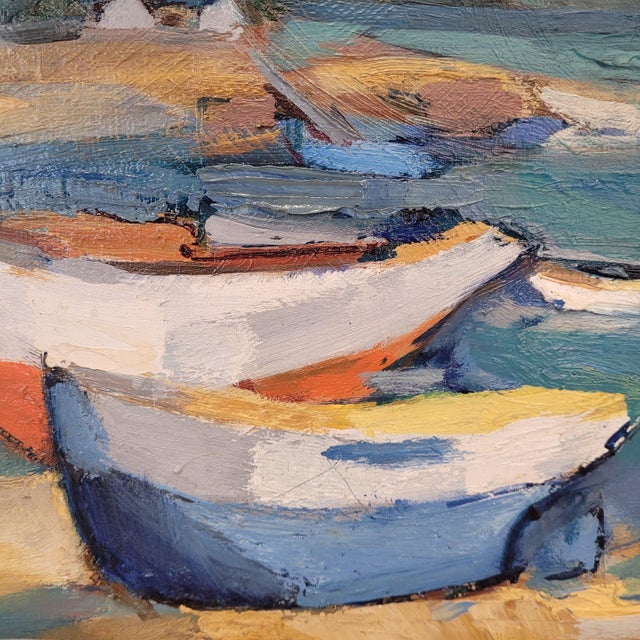 Mainié, Boats on the Shore Mainié, 1970s, Oil on Canvas, Framed For Sale - Image 9 of 18