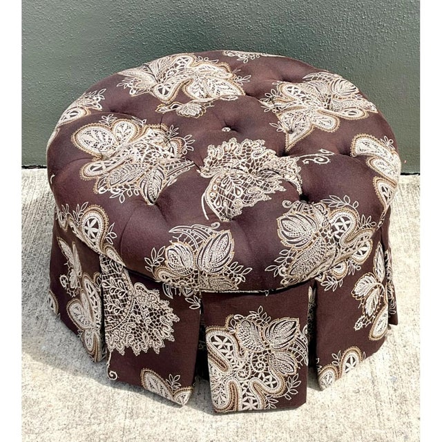 Mid-Century Modern Vintage Paisley Tufted Ottoman For Sale - Image 3 of 12