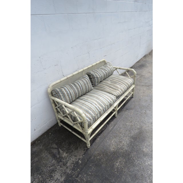 Late 20th Century Hollywood Regency Faux Bamboo Caned Settee Loveseat 5988 For Sale - Image 5 of 13