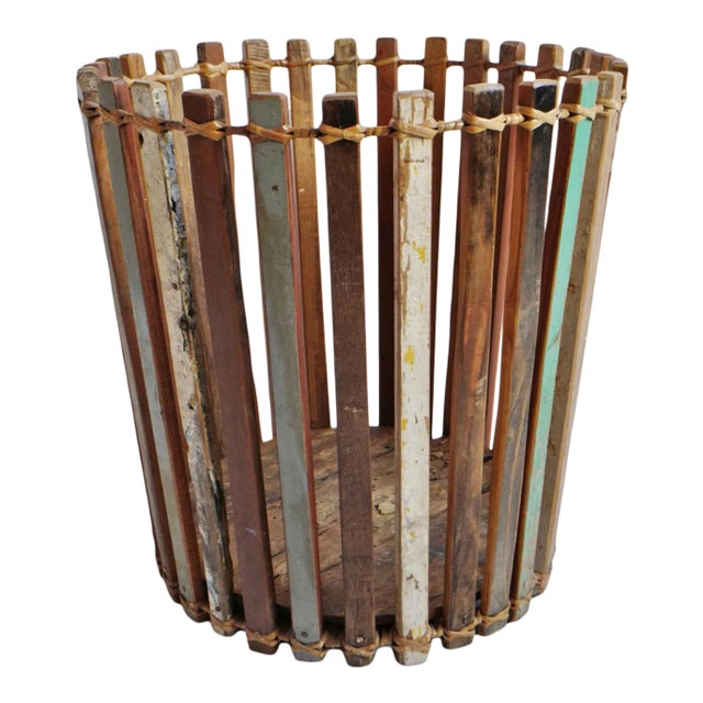 Salvaged Boat Wood Basket Large For Sale