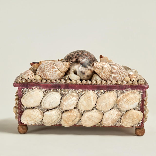 Antique British Colonial Seashell Encrusted Jewelry Box For Sale - Image 4 of 12