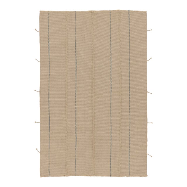 Rug & Kilim Contemporary Rez Kilim Flatweave Rug With Blue & Brown Stripes For Sale