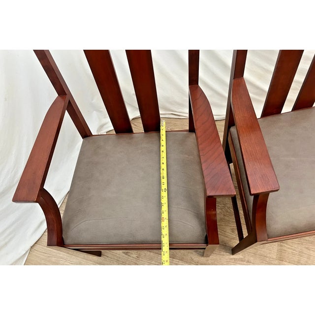 Stickley Armchairs Mission Style, Solid Cherry Frame, Leather Seat Set of Two For Sale - Image 10 of 13