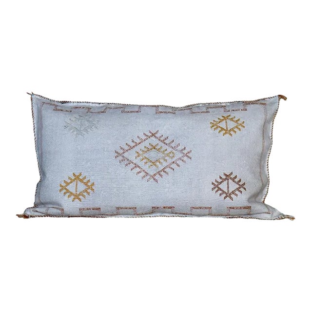 Moroccan White Cactus Silk Pillow For Sale