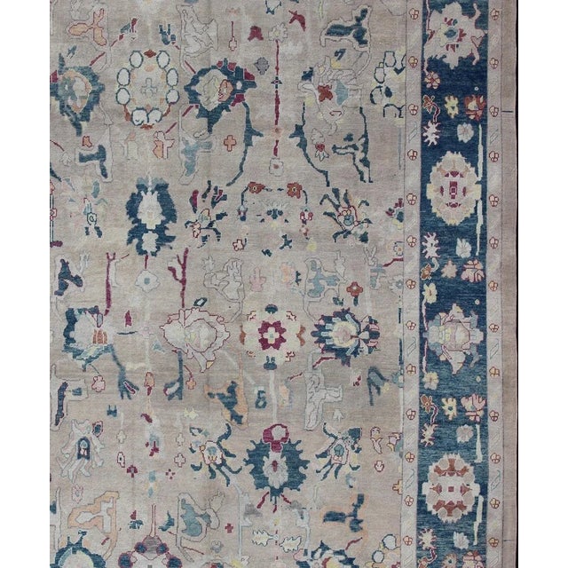 Traditional All-Over Design Royal Blue and Gray With Hints of Red Turkish Oushak Rug For Sale - Image 3 of 12