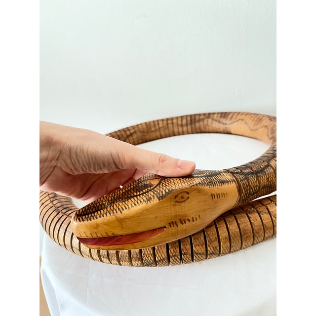 Wood Vintage Articulated Wooden Hand Painted Snake Sculpture, South America, 1980s For Sale - Image 7 of 11
