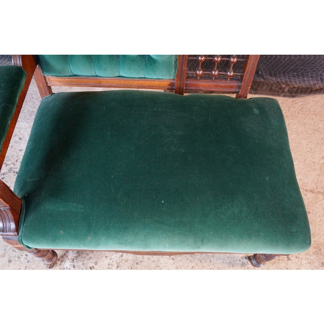 Antique Victorian Eastlake Walnut Ball & Stick Settee Loveseat Corner Chair 34" For Sale - Image 12 of 18