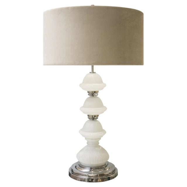 Murano Glass Table Lamp with Grey Velvet Shade, Italy, 1950s For Sale - Image 7 of 7
