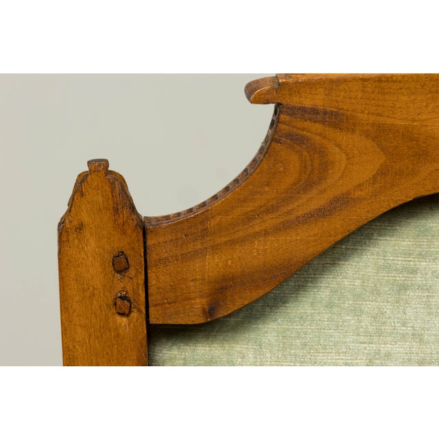 18th Century French Louis XVI Walnut Settee With Celadon Velvet For Sale - Image 13 of 18