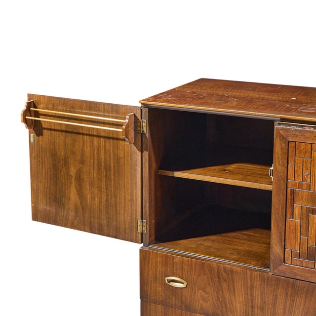 Bert England Mid Century Walnut and Brass Armoire For Sale In Chicago - Image 6 of 12